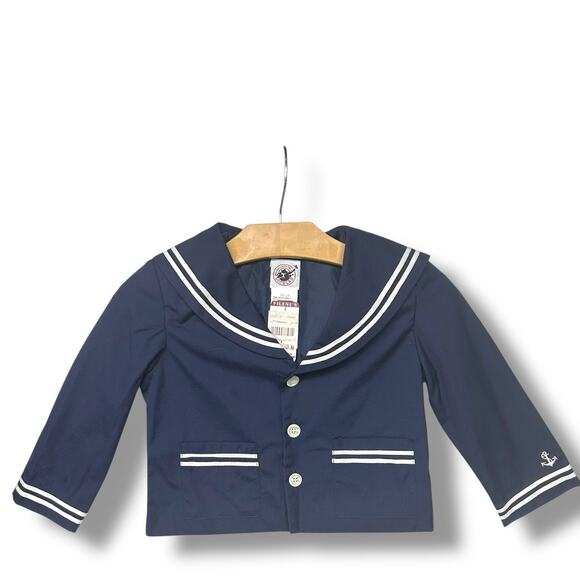 Vtg Goodlad Jacket Nautical Sailor Coastal Shirt Baby Coat Navy Blue White Sz 2T - Picture 12 of 13